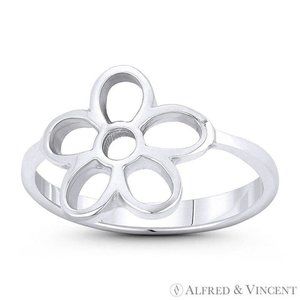5-Petal Daisy Flower Charm Stackable Boho Ring in 925 Sterling Silver - Size 7